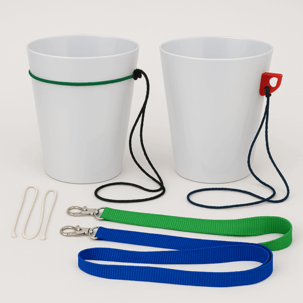 Portavasos, sujetavasos y cordones